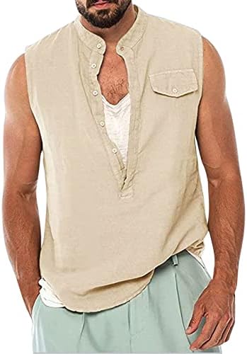 גברים גופיות פשתן כותנה 2023 אימון מזדמן קיץ חולצות T ללא שרוולים V אפודי צוואר גופי כפתור גופייה נוחה חולצות