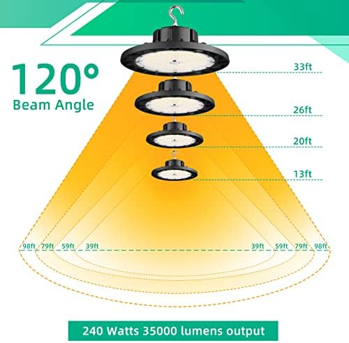 Alnsa LED Light Bay Light 240W סופר בהיר UFO LED High Bay Light 35,000LM 5000K עם תקע ארהב 5'Cable, 1-10V לעומק, אורות חנות
