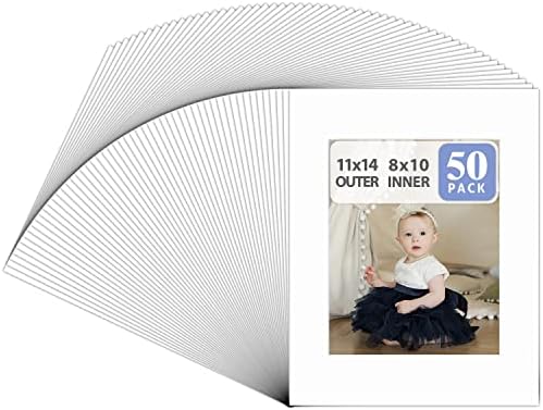 גולדן סטייט ארט ללא חומצה, חבילה של 50 11 על 14 מחצלות תמונה לבנות מאטס עם חיתוך פוע ליבה לבן לצילום 8 על 10
