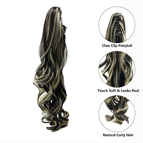 שחור & בלונדינית קוקו הארכת לנשים ארוך מתולתל שיער הרחבות קוקו טופר קליפ קוקו הארכת סינטטי פאה