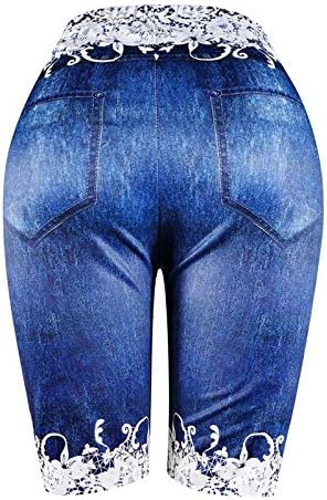 נשים הברך אורך מכנסיים חותלות, בתוספת גודל סקיני פרפר הדפסת פו ג 'ינס מכנסיים מקרית קומפי ברמודה קצר ג' ינס