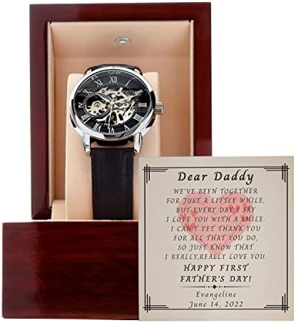 מתנות שעון בהתאמה אישית ליום האב הראשון 2022, מתנת יום האב 1 מהתינוק, שעון לאבא, שעון עבודה פתוח עם תיבת כרטיסי הודעה,