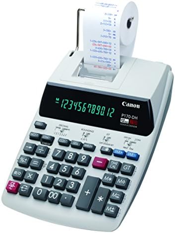 מוצרי משרד קנון 2204ג001 קנון עמ '170-דה-ה-3 מחשבון הדפסה שולחני עם המרת מטבע, שעון ולוח שנה וחישוב זמן, שחור/לבן/כסף,