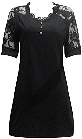 Uikmnh Ladies T Shirt שמלת שרוול קצר שמלה מיני שמלת טוניקות קו נשים תחרה קיץ התאמה ומתלקות שמלה ריקה