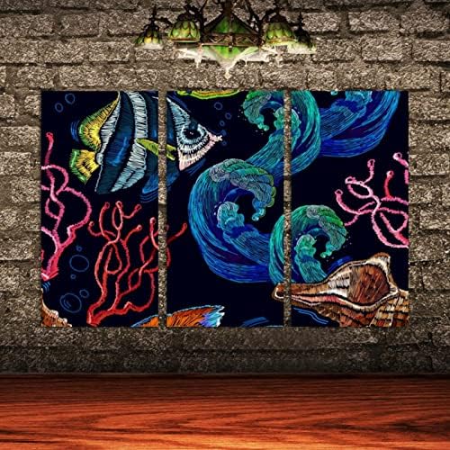 אמנות קיר לסלון, ציור שמן על בד גדול ממוסגר חיי ים פגזים אלמוגים אלמוגים דגים טרופיים יצירות אמנות לעיצוב חדר שינה ביתי 24
