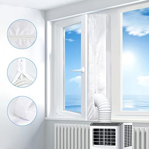 חותם חלון אוניברסלי של Gruntbear עבור מזגן נייד, ערכת חותם חלונות AC ניידת, שומרי חילופי אוויר של אוויר חם עם רוכסן ואטב