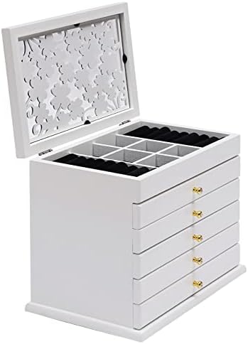 1 מחשב אחד של 6 שכבות קופסאות תכשיטים מעץ שרשרת עגיל עגיל מארגן אחסון תיבת תצוגה לבנה