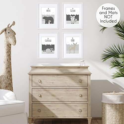 מתוק ג ' וג 'ו עיצובים בז' אפור לבן בוהו הר יער בעלי החיים צבי שועל דוב קיר אמנות הדפסי חדר תפאורה עבור