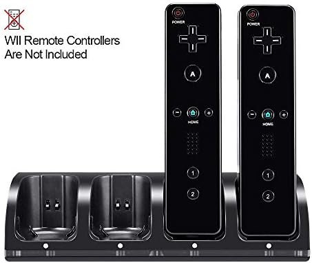 מטען שלט מרחוק Wii, 4 ב 1 Wii טעינה תחנת עגינה עם 4 יחידות 2800mAh סוללות נטענות עבור Wii/Wii U Controller-Black