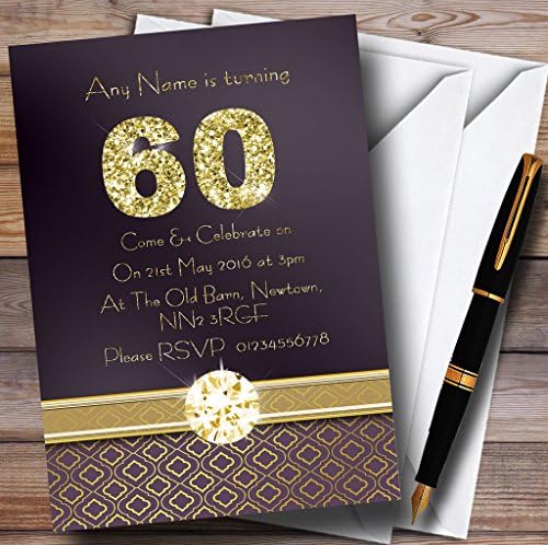 סאטן סגול וזהב ה -60 הזמנות למסיבת יום הולדת בהתאמה אישית