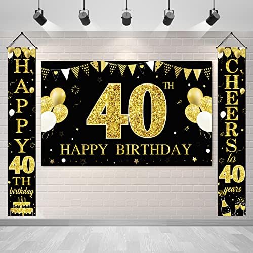 3 יחידות 40 יום הולדת באנר קישוטי סט לגברים נשים, שמח 40 יום הולדת דלת באנר רקע ספקי צד, לחיים 40 שנים יום הולדת מרפסת
