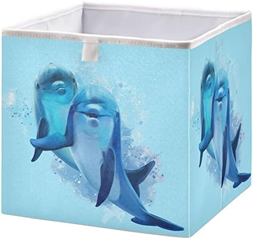 Visesunny Blue Dolphin ארון בעלי חיים סלי סלי אחסון פחי בד סלי בד לארגון מדפים פחי קוביית אחסון מתקפלים לבגדים, צעצועים,