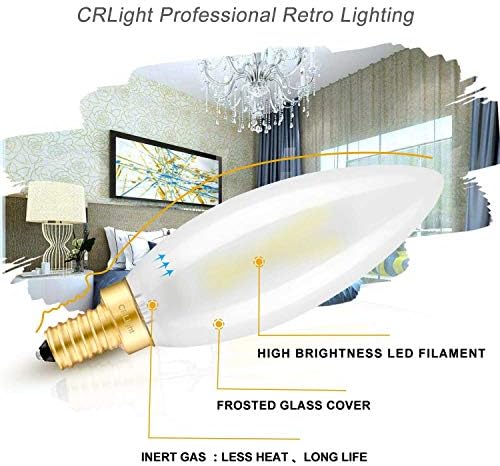 אור 5000 קראט נורת מנורת לד 2 וואט אור יום לבן, 25 וואט שווה ערך 250 ליטר, 12 נורות נימה של נברשת לד הניתנות
