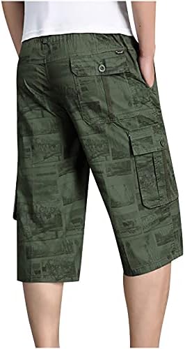 ביוניו גברים מתחת למכנסיים קצרים של מטען בברך, בתוספת גודל מודפס מזדמן המותניים המותניים המותניים מכנסיים קצרים עם כיסי רב רוכסנים