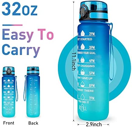 בקבוקי מים מוטיבציוניים של Gulex 32oz עם סמן זמן, BPA חסין דליפה ללא שתייה ללא רעיל בקבוק מים ספורט עם רצועת נשיאה