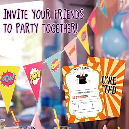 כרטיסי הזמנה ליום הולדת של LWBEO, מזמינים מסיבת מופע קסמים, ציוד לקישוטים למסיבות יום הולדת שמח, 20 כרטיסי