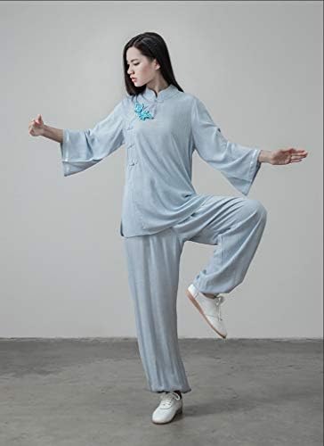 KSUA נשים טאי צ'י כותנה אחידה קונג פו אחיד בסגנון סיני מדיטציה זן מדיטציה מזדמן שרוול ארוך תלבושת תלבושת