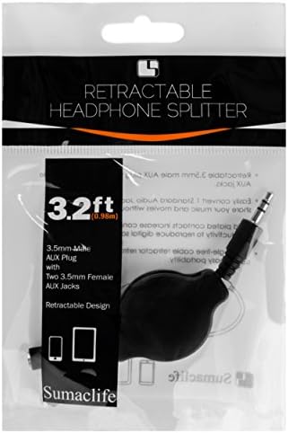 Sumaclife Rettheadphonesplitblk נשלף כבל מפצל אוזניות 3.2 מטר, שחור