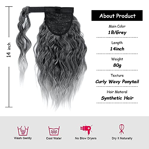 גריי קוקו שיער הרחבות 14 אינץ מתולתל גלי קוקו נוכריות לנשים קצר סינטטי תירס גל קליפ על פוני זנב עבור נשים