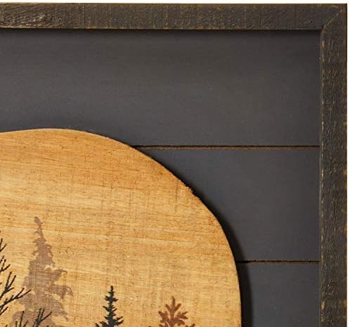 ניקי בית חמוד דוב ביער יער דקורטיבי עץ ממוסגר קיר אמנות הדפסי בקתה דקור, 16 איקס 12, כהה צפחה אפור