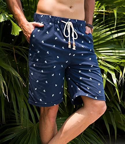 פשתן של ג'אנמיד פשתן קצרים מזדמנים מקזעים קיץ חוף מכנסי פרחונים לגברים