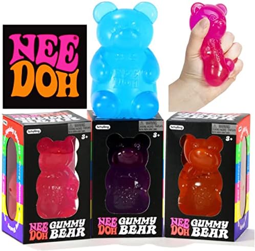 Schylling's Nee Doh Gummy Bear ... גרובי, קשוח, סחוט, מתח נמתח קושק דובי גומי דוב מתנה עם שקית אחסון - 3 חבילה