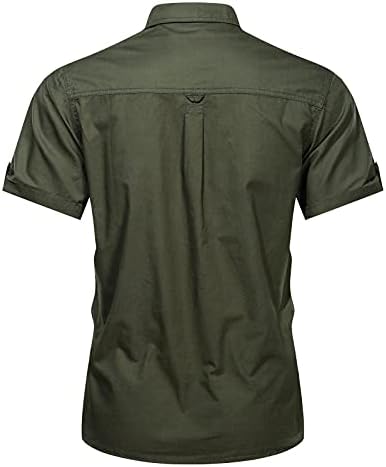 חולצות מטען לגברים של ZHDD פלוס גודל, קיץ חיצוני שרוול קצר כותנה שטופה סגנון צבאי קמפינג קמפינג חולצה חולצה