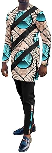 Dewufafa 2 חלקים תלבושות של גברים אפריקאים אפריקאים מסורתיים כפתור מודפס חולצה חולצה עם מכנסיים חליפה אתנית