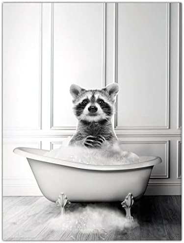 בעלי החיים קיר אמנות-צבי באמבטיה קיר תפאורה - שחור ולבן בד הדפסת פוסטר - מצחיק אמבטיה תמונה ממוסגר
