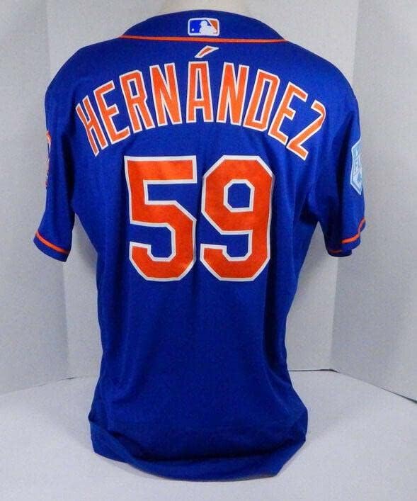 2019 ניו יורק מטס צ'אק הרננדז 59 משחק השתמש באימוני אביב כחול ג'רזי P 2 - משחק משומש גופיות MLB