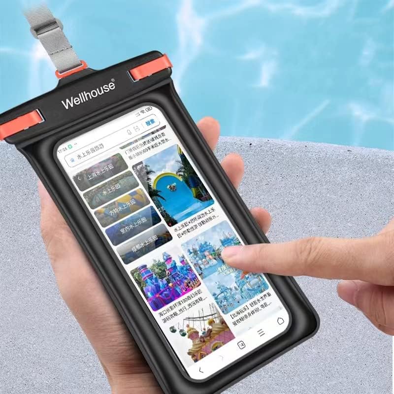 טלפון סלולרי עמיד למים תיק אוניברסלי עמיד למים כיסוי מגע מסך שחייה ספא מים תחת תמונה, שחור