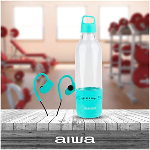 בקבוק מים של AIWA עם רמקול ואוזניות צרור - בקבוק מים 400 מל עם זמן משחק של 4 שעות ואוזניות ספורט אלחוטיות עם מיקרופון