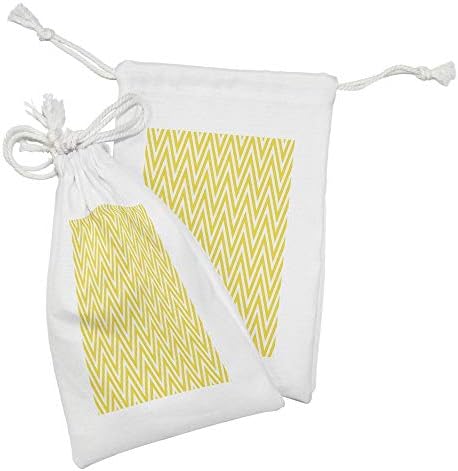 ערכת כיס שברון צהובה של אמבסון צהוב סט של 2, פסים שברון צהובים ולבנים דקים דפוס רטרו בעיצוב עכשווי, תיק משיכה קטן למסכות מוצרי
