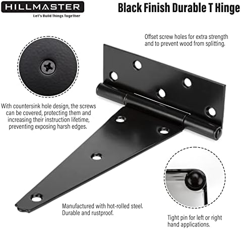 Hillmaster 8 אינץ 'רצועת T כבד סככה כבדה דלתות צירי שער רצועת שירים צירים שחורים ציר חומרה מחושל לגדרות עץ,