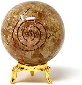 Aashita Creations Citrine Orgonite Energy כדור כדור עם מחזיק - מגולף טבעי 50-60 ממ