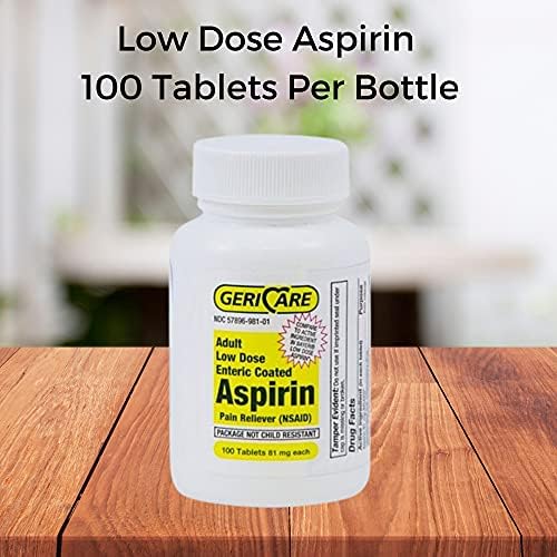 Gericare Aspirin, מבוגר, מינון נמוך, מצופה enteric, משכך כאבים, 81 מג, 100 לבקבוק, 12 בקבוקים, 1200 סהכ