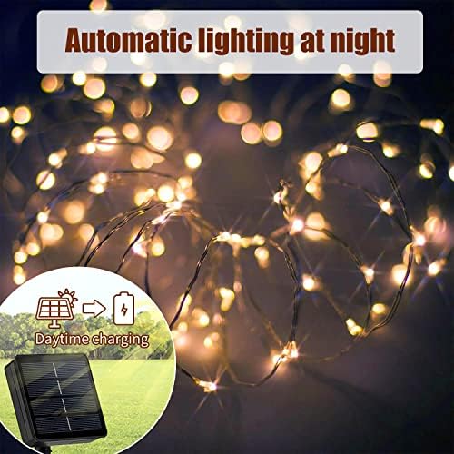 אורות מיתרים מופעלים סולאריים מרגיזים - קישוטים למסיבות גן חג המולד, 10 גדילים 200 נוריות LED אורות פיות סולאריים