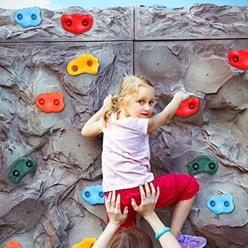 מוטה שמח 25 טיפוס סלע מחזיק לילדים מטפסים עם חומרה, קיר סלע מחזיק מטפסים על קיר סלע אחיזות לסט משחק מקורה וחיצוני משחק משחק
