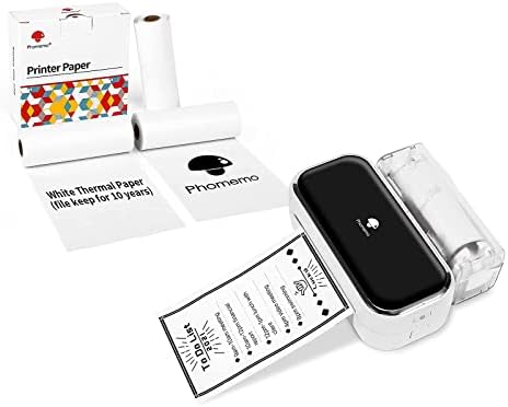 Phomemo M03 מדפסת ניידת ניידת מדפסת מדפסת נציעה עם 3 נייר תרמי לבן ללא דבק, 80 ממ*8 מ ', שחור על לבן, נהדר ליומן DIY, לימוד,