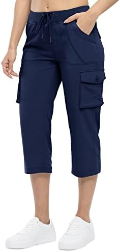 TBMPOY נשים מטען קפריס מטייל מכנסיים קלים משקל קזים מהיר טיול חיצוני מזדמן מהיר מכנסיים קצרים קצוצים כותנה 6 כיסים