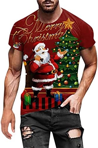 Dsodan Mens Solider Solider חולצות שרוול קצר, חג המולד מצחיק סנטה קלאוס הדפס אימון אתלטי מצויד