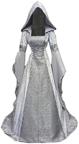 זפוטים מכשפות שמלה לנשים, רטרו מימי הביניים רנסנס תחפושת שמלת קוספליי מעל השמלה חצוצרה שרוול ברדס חלוק מכשפה מימי הביניים
