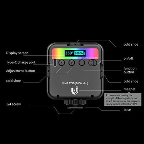 RTBBYU RGB צבע מלא LED LED אור וידאו 2500K-9000K 800LUX MINTECTIN MINITIN LILL LILL LIGHT EXT 3 נעל קרה 2000mAh type-C יציאה