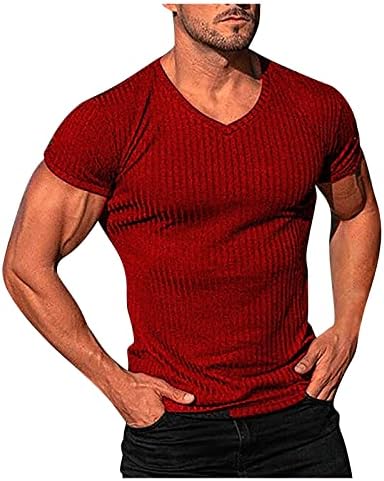 חולצות Tshirts גברים עם שרוול קצר סקירים כשירים חולצת אופנה קצרה בסיסית חולצת טריקו צווארון V-Neck Top