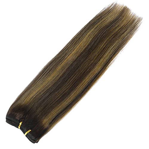 22 קליפ בתוספות שיער שיער טבעי אמיתי, תוספות תוספות שיער אדם קליפ ישר, 120 גרם/7 יחידות משיי ישר חום שוקולד כדי קרמל