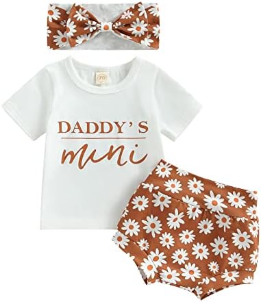תינוקת יילוד תינוקת תינוקת קיץ תלבושות אבא מכתב שרוול קצר חולצת טריקו פרחים פרחים מכנסיים קצרים בגדים 3 יחידות