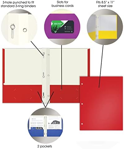 תיקי נייר בגודל אותיות עם שיניים, מארז של 50, על ידי מוצרי משרד טובים יותר, צבעי יסוד שונים, עם מחברים