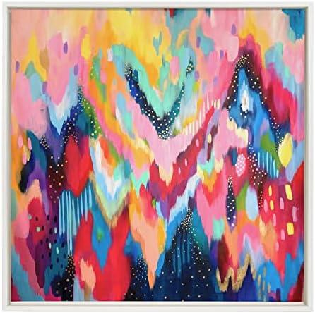 קייט ולורל סילבי אוו משיכת מכחול 100 אמנות קיר בד ממוסגרת מאת ג ' סי ראולט מאטאבי, 30 על 30 אמנות מופשטת לבנה וצבעונית לקיר