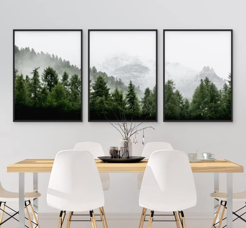 תמונות יער אמנות קיר הדפסת פוסטר דקור בד קנבס לסלון חדר שינה, תמונות הרים פוסטרים אמנות קיר עיצוב בד לסלון, כרזות הרים יערות