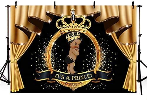 זה נסיך תינוק מקלחת רקע נסיך שחור זהב מסיבת קישוטי כתר וילון יהלומי רויאל נסיך צילום רקע באנר עוגת שולחן סטודיו